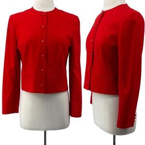 Vintage 70s Pendleton Wool Blazer Collarless Button Down Bolero Red Womens S